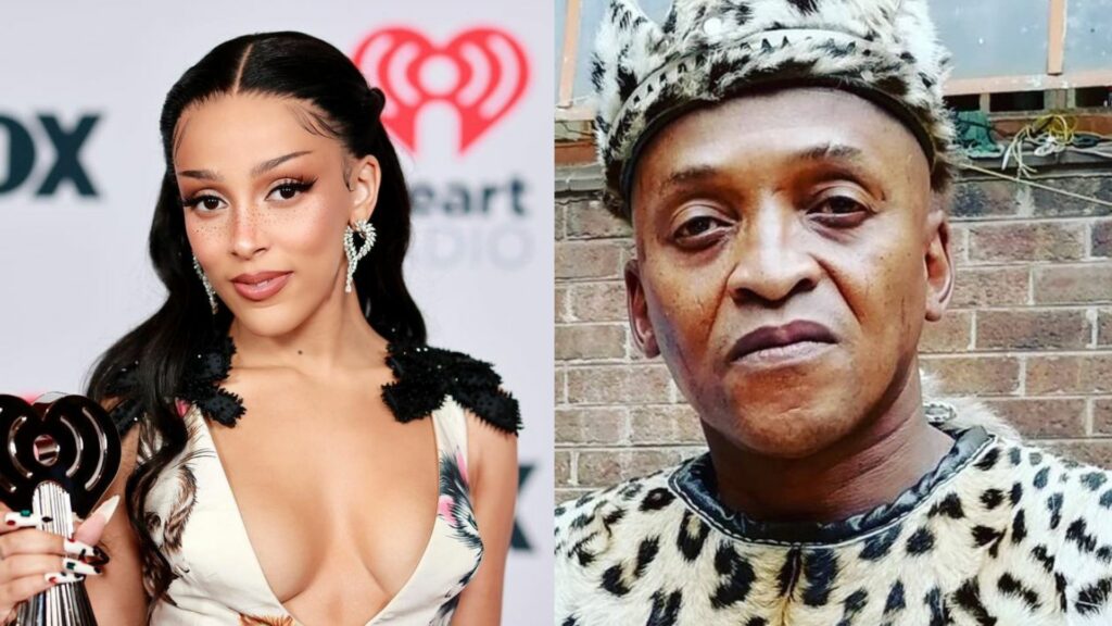 Image of Doja Cat (left) and her father Dumisani Dhlamini (right).