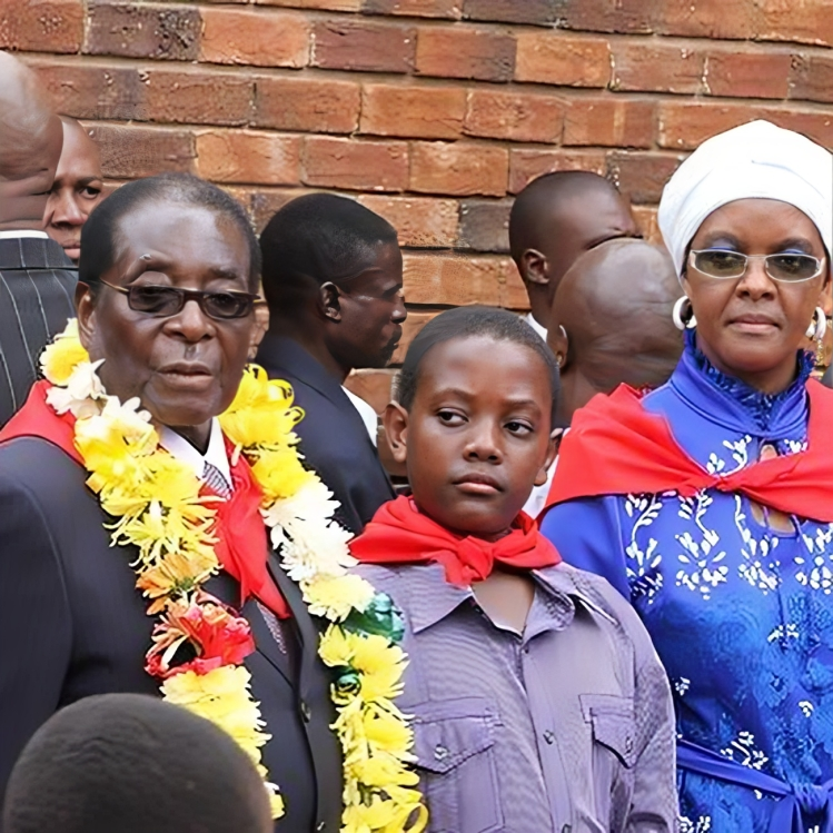 Bellarmine Chatunga Mugabe with his father former Zimbabwean president Robert Mugabe and Grace Mugabe.